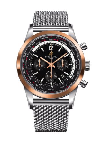 Breitling UB0510U4.BC26.152A : Transocean Chronograph Unitime Pilot Stainless Steel / Red Gold / Black / Milanese