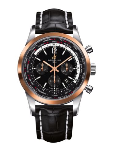 Breitling UB0510U4/BC26/760P : Transocean Chronograph Unitime Pilot Stainless Steel / Red Gold / Black / Croco