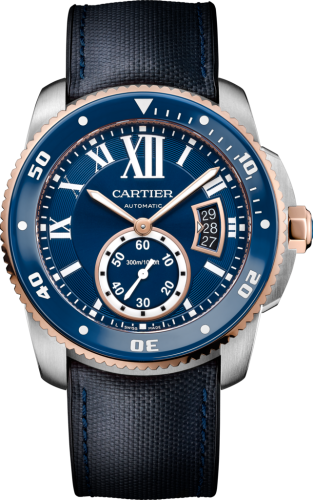 Cartier W2CA0008 : Calibre de Cartier Diver Stainless Steel / Pink Gold / Blue / Rubber
