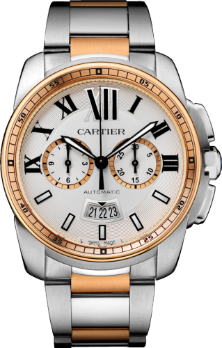 Cartier W7100042 : Calibre de Cartier Chronograph Stainless Steel / Pink Gold / Silver / Bracelet