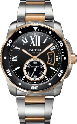 Cartier W7100054 : Calibre de Cartier Diver Stainless Steel / Pink Gold / Black / Bracelet