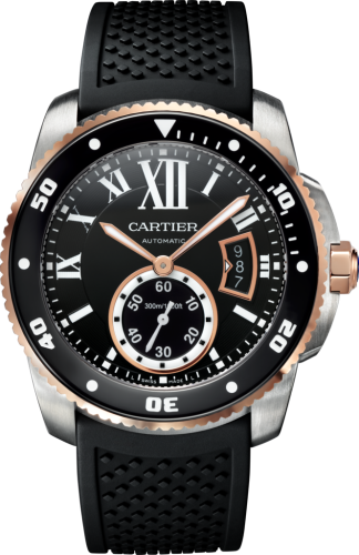 Cartier W7100055 : Calibre de Cartier Diver Stainless Steel / Pink Gold / Black / Rubber