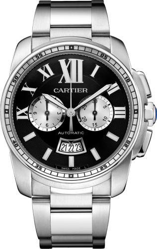 Cartier W7100061 : Calibre de Cartier Chronograph Stainless Steel / Black / Bracelet
