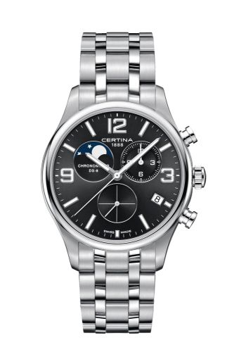 Certina C033.460.11.057.00 : DS-8 Chronograph Moon Phase Stainless Steel / Black / Bracelet