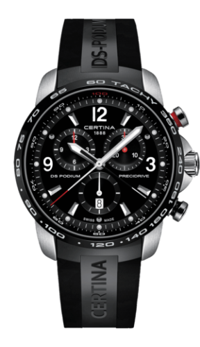 Certina C001.647.27.057.00 : DS Podium Big Size Chrono 1/100 Sec Stainless Steel / PVD / Black / Rubber