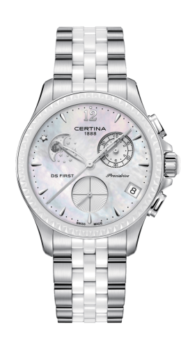 Certina C030.250.11.106.00 : Ds First Lady Chronograph Moon Phase Stainless Steel - Ceramic / MOP / Bracelet