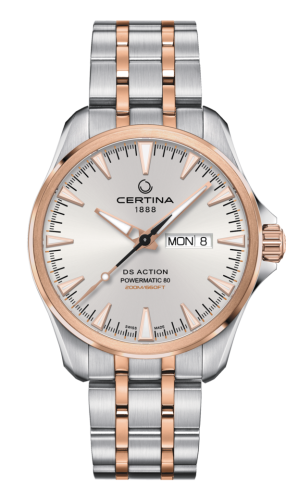 Certina C032.430.22.031.00 : DS Action Powermatic 80 Day-Date Stainless Steel / Rose Gold PVD / Silver / Bracelet