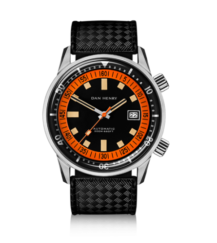Dan Henry 1970-44-Orange : Dan Henry 1970 Automatic Diver 44 Black-Orange / Stainless Steel 