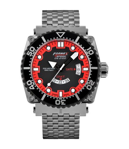 Formex 2100.3.2072.100 : Diver Quartz GMT Black - Red / Bracelet