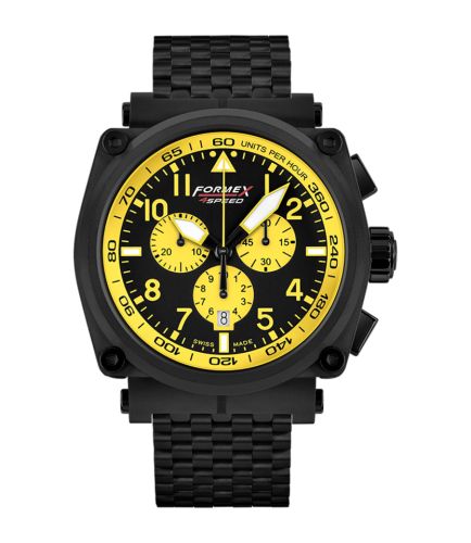 Formex 1100.4.3084.110 : Pilot Quartz Chronograph PVD / Black - Yellow / Bracelet