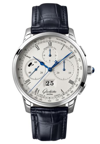 Glashütte Original 1-37-01-02-03-30 : Senator Chronograph Panorama Date Platinum / Silver / Alligator / Folding