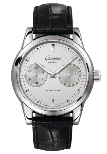 Glashütte Original 1-39-58-02-02-04 : Senator Hand Date Stainless Steel / Silver Alligator / Pin