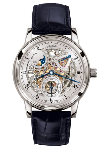 Glashütte Original 1-49-13-15-04-30 : Senator Moon Phase White Gold / Skeleton / Alligator / Folding