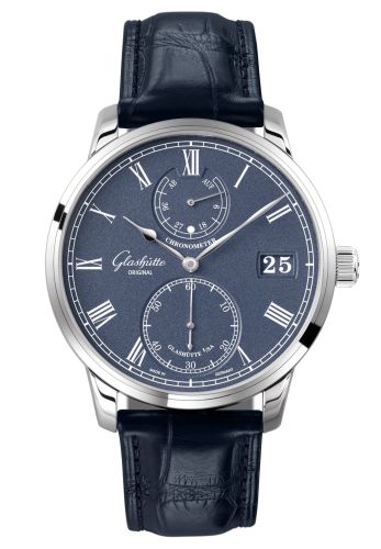 Glashütte Original 1-58-01-05-34-50 : Senator Chronometer White Gold / Blue / Alligator / Folding