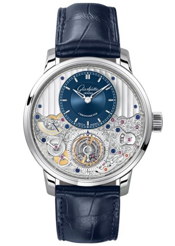 Glashütte Original 1-58-05-01-03-30 : Senator Chronometer Tourbillon Platinum / Blue / Alligator / Folding