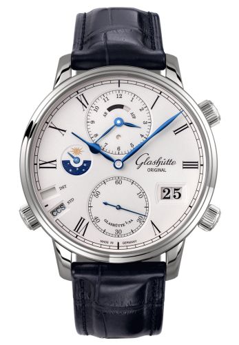 Glashütte Original 1-89-02-01-04-30 : Senator Cosmopolite White Gold / Silver / Alligator / Folding