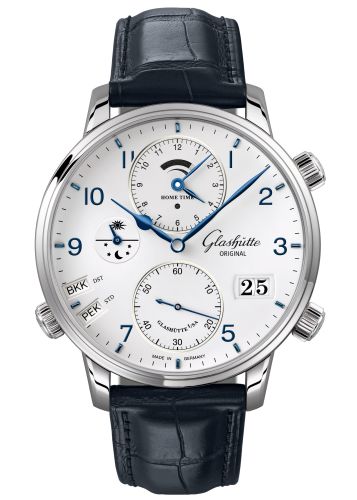 Glashütte Original 1-89-02-03-02-30 : Senator Cosmopolite Stainless Steel / Silver-Arabic / Alligator / Folding