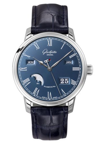 Glashütte Original 100-02-07-12-01 : Senator Perpetual Calendar Stainless Steel / Blue / Alligator / Pin