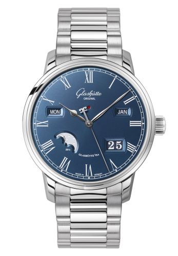 Glashütte Original 100-02-07-12-70 : Senator Perpetual Calendar Stainless Steel / Blue / Bracelet