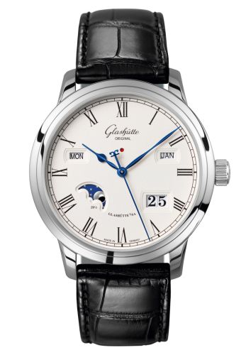 Glashütte Original 100-02-22-12-50 : Senator Perpetual Calendar Stainless Steel / Silver / Alligator / Folding