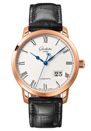 Glashütte Original 100-03-32-45-01 : Senator Panorama Date Red Gold / Silver / Alligator / Pin