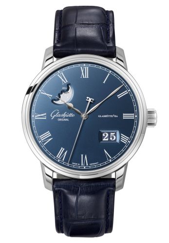 Glashütte Original 100-04-05-12-50 : Senator Panorama Date Moonphase Stainless Steel / Blue / Alligator / Folding