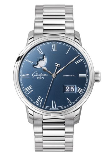 Glashütte Original 100-04-05-12-70 : Senator Panorama Date Moonphase Stainless Steel / Blue / Bracelet