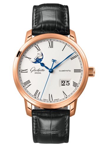 Glashütte Original 100-04-32-15-50 : Senator Panorama Date Moon Phase Red Gold / Silver / Alligator / Folding