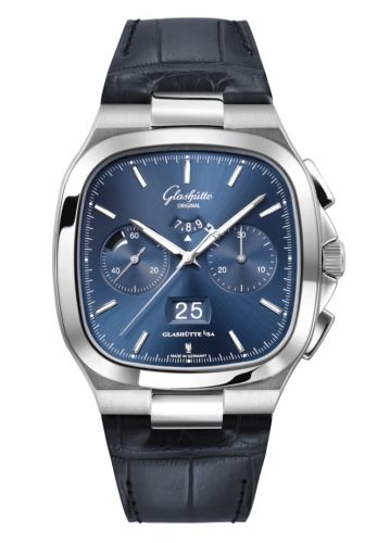 Glashütte Original 1-37-02-08-02-61 : Seventies Chronograph Panorama Date Blue / Alligator - Folding