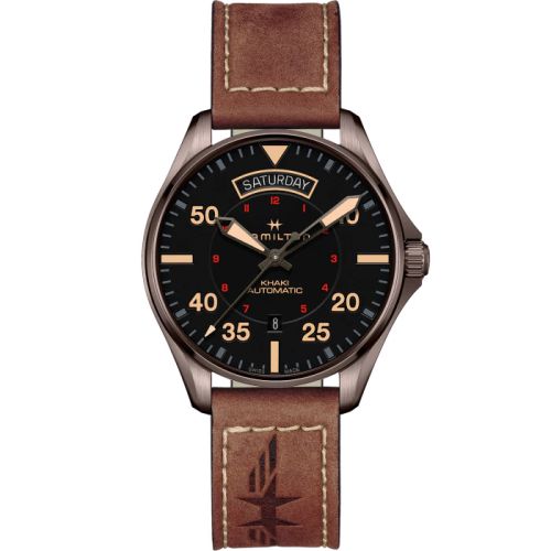 Hamilton H64605531 : Khaki Pilot Day Date PVD / Black