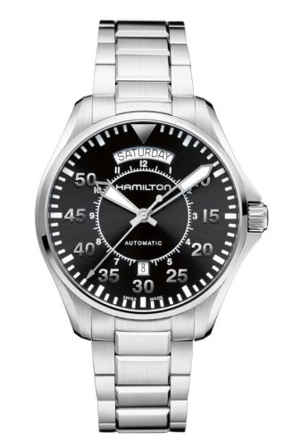 Hamilton H64615135 : Khaki Pilot Day Date Auto 42 Stainless Steel / Black / Bracelet