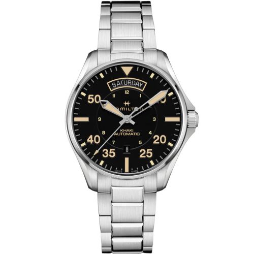 Hamilton H64645131 : Khaki Pilot Day Date Stainless Steel / Black / Bracelet