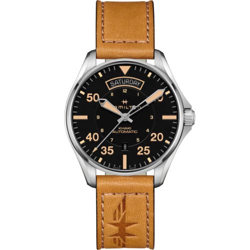 Hamilton H64645531 : Khaki Pilot Day Date Stainless Steel / Black