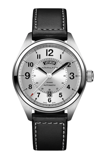 Hamilton H70505753 : Khaki Field Day Date Auto Silver / Leather