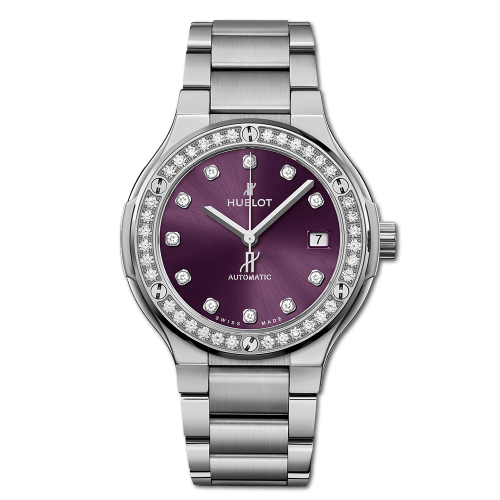 Hublot 568.NX.897V.NX.1204 : Classic Fusion 38 Titanium - Diamond / Purple / Bracelet