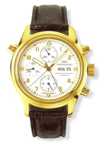 IWC IW3711-12 : Pilot's Watch Doppelchronograph Yellow Gold / White / French / Strap
