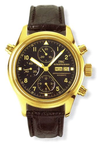 IWC IW3711-16 : Pilot's Watch Doppelchronograph Yellow Gold / Black / French / Strap