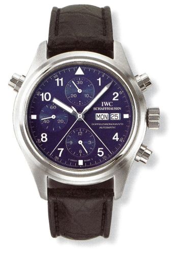 IWC IW3711-28 : Pilot's Watch Doppelchronograph Platinum / Blue / French / Strap