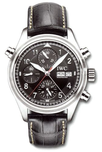 IWC IW3713-34 : Pilot's Watch Spitfire Double Chronograph Stainless Steel / Black / French / Strap