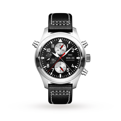 IWC IW3718-13 : Pilot's Watch Double Chronograph Stainless Steel / Black-Silver / Calf / Watches of Switzerland