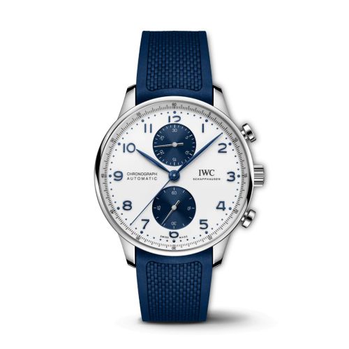 IWC IW3716-20 : Portugieser Chronograph Stainless Steel / Silver - Blue / Rubber
