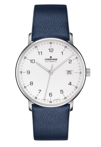 Junghans 027/4735.00 : Form A Stainless Steel / White Arabic / Blue  Calf