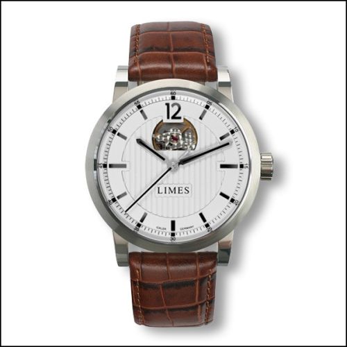 Limes U6017-LA2.2 : Chyros Balancier Visible - Silvered / brown leather strap