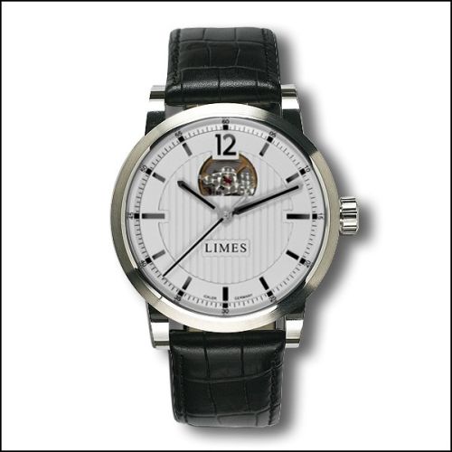 Limes U6017-LA2.5 : Chyros Balancier Visible - silvered / black leather strap (Croco)