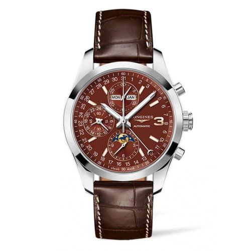 Longines L2.798.4.62.3 : Conquest Classic Moonphase Stainless Steel / Chocolate / Triple Crown Collection