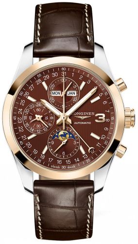 Longines L2.798.5.62.3 : Conquest Classic Moonphase Stainless Steel - Red Gold / Chocolate / Triple Crown Collection
