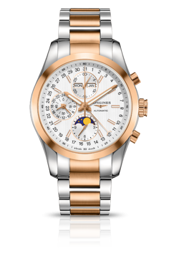 Longines L2.798.5.72.7 : Conquest Classic Moonphase Stainless Steel - Red Gold / Silver / Bracelet