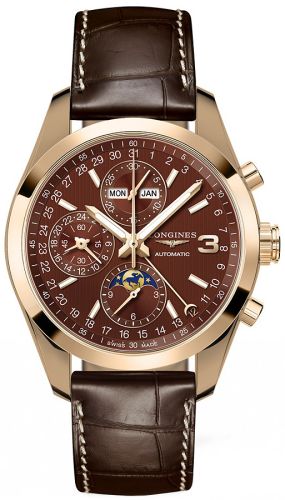 Longines L2.798.8.62.3 : Conquest Classic Moonphase Red Gold / Chocolate / Triple Crown Collection