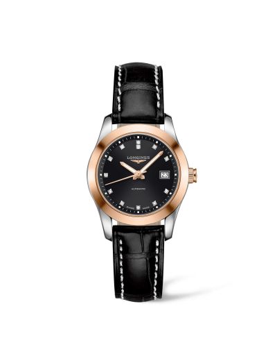 Longines L2.285.5.58.3 : Conquest Classic Automatic 29.5 Stainless Steel / Red Gold / Black / Strap
