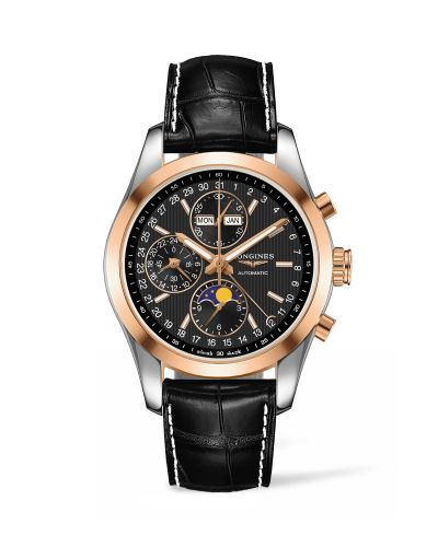 Longines L2.798.5.52.3 : Conquest Classic Moonphase Stainless Steel - Red Gold / Black